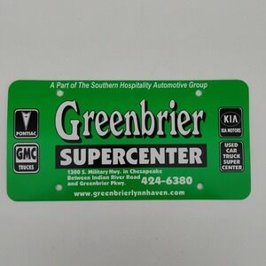 Greenbrier Pontiac GMC Kia Dealership Dealer‎ License Plate Tag Booster